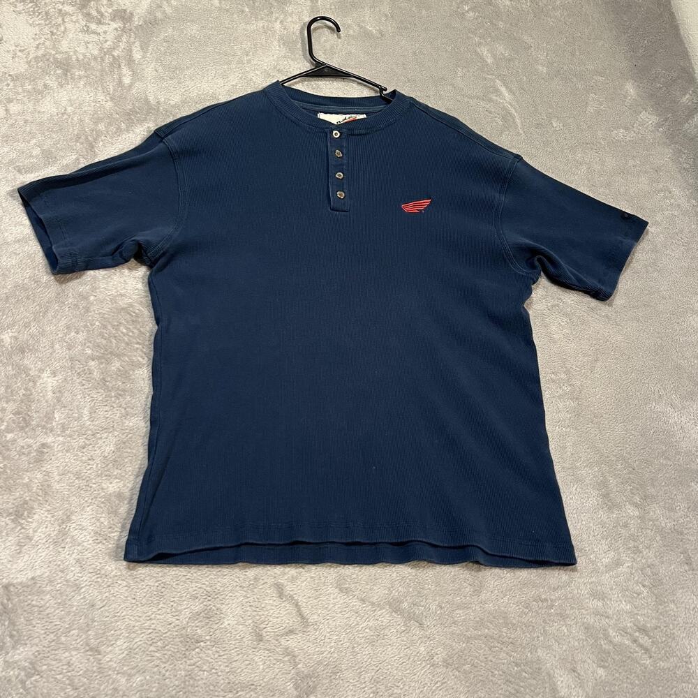 Honda Shirt Mens Extra Large Navy Blue Henley Heavy Knit Made in USA Motorcycle